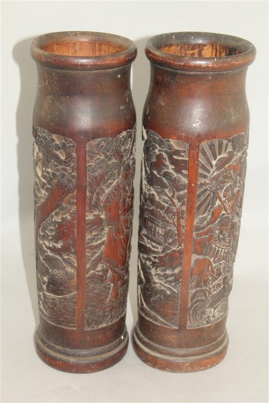 A pair of Japanese bamboo vases, late 19th century, 36.5cm